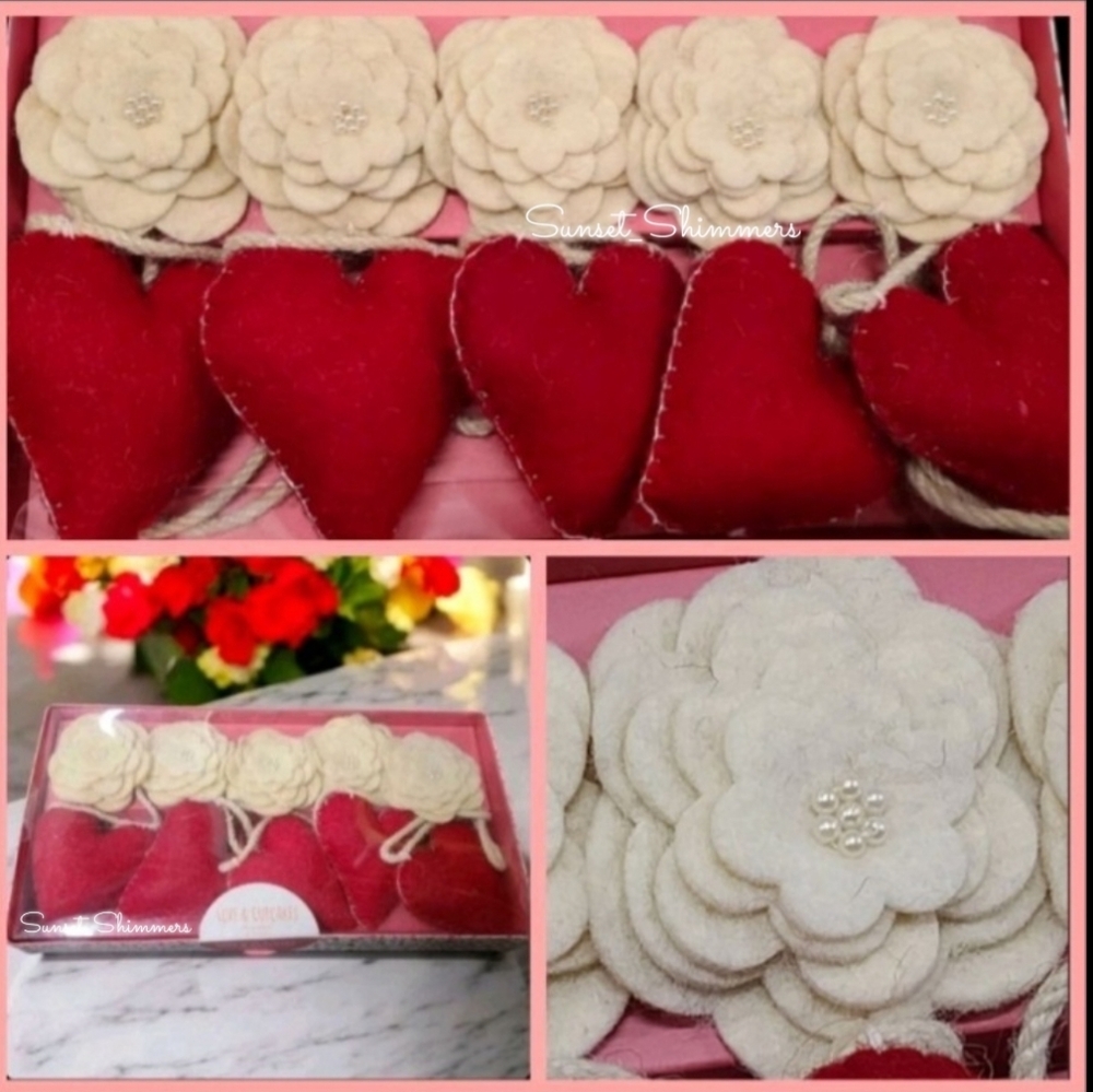 6ft Felt Hearts & Roses Beaded Valentines Day Garland Decor Love & Cupcakes New